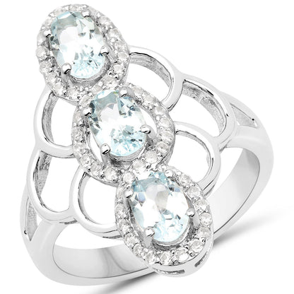 1.54 Carat Genuine Aquamarine and White Zircon .925 Sterling Silver Ring Bids.com