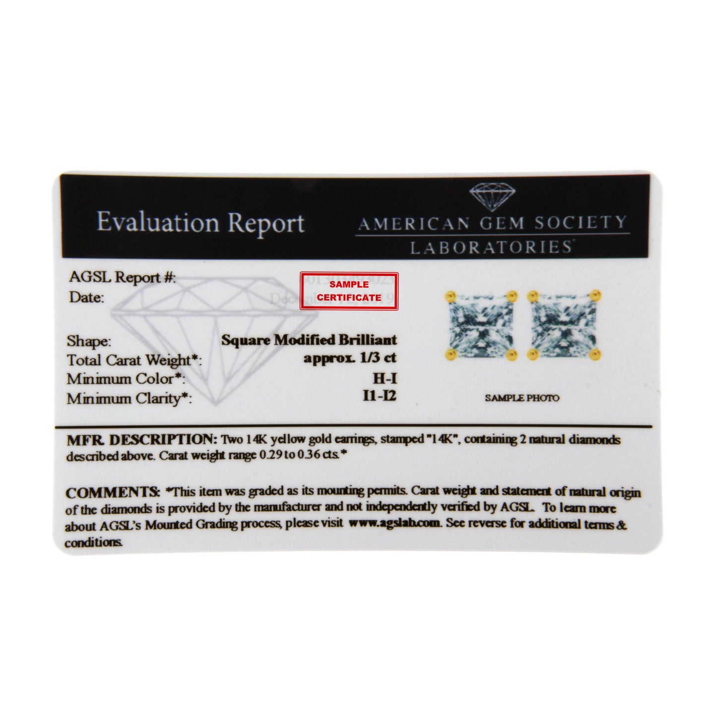 14K Yellow Gold Clarity Enhanced Princess Cut Diamond Certified Stud Earrings (0.50 cttw, H-I Color, I1-I2 Clarity) Bids.com