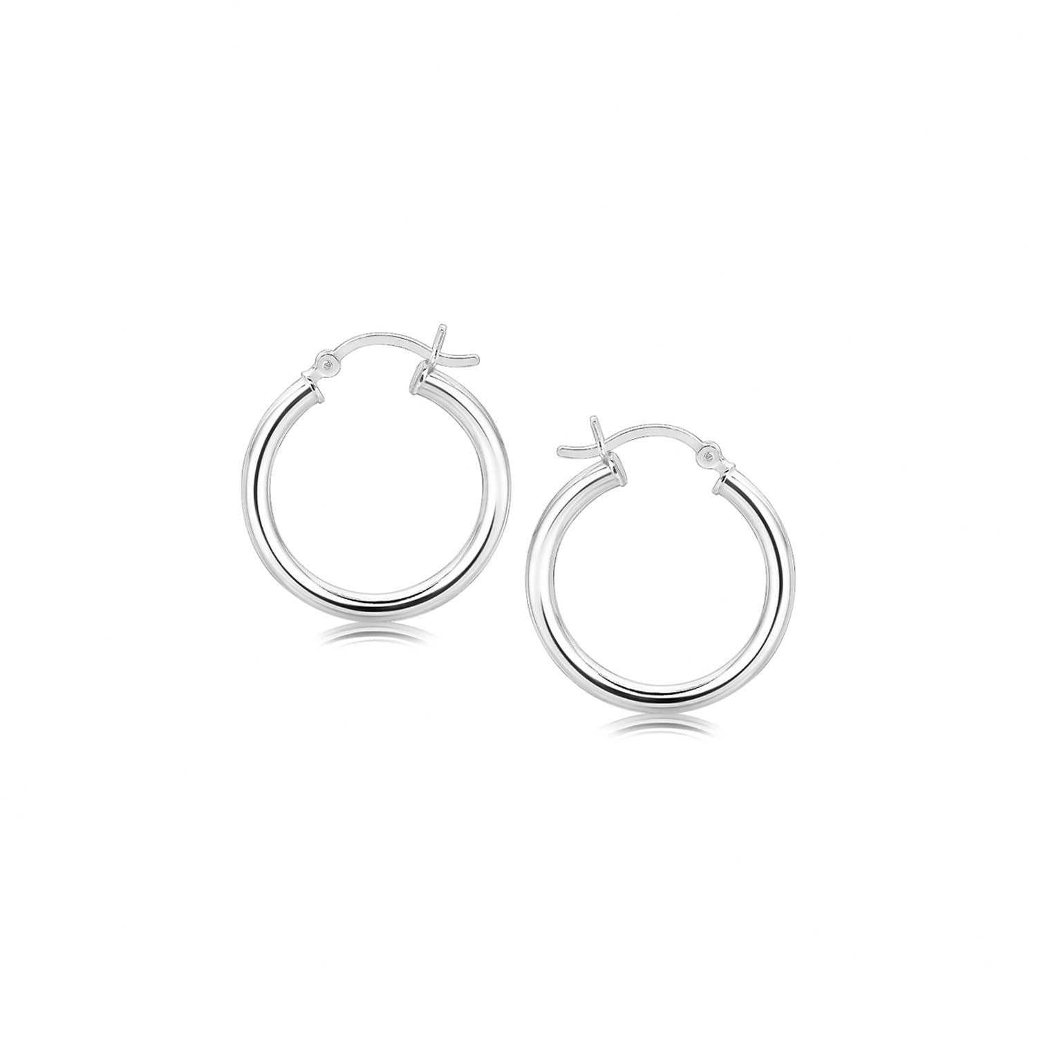 Sterling Silver Polished Hoop Motif Earrings with Rhodium Plating (20mm) Bids.com
