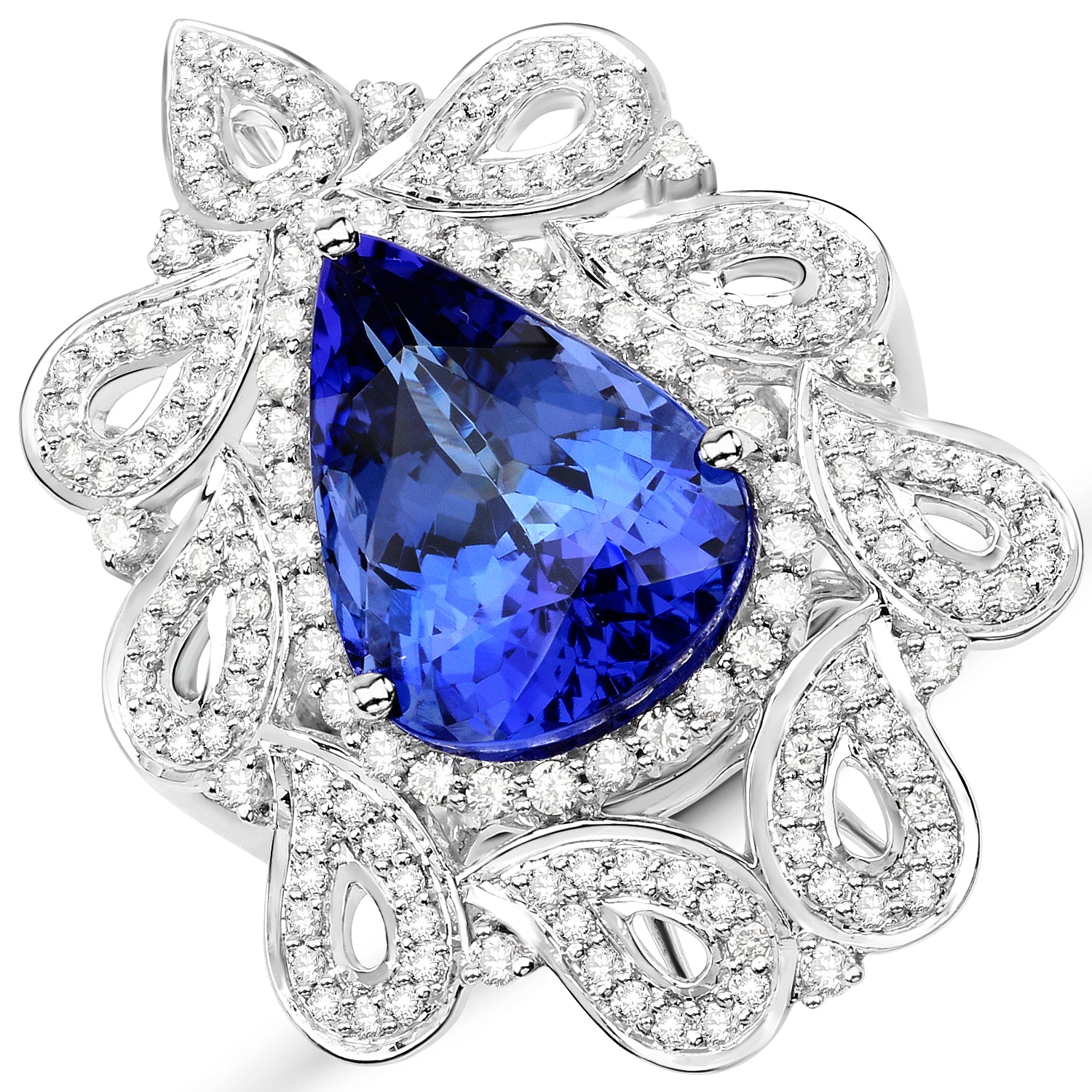 11.68 Carat Genuine Tanzanite and White Diamond 18K White Gold Ring Bids.com