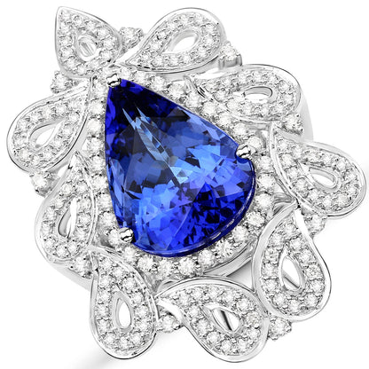 11.68 Carat Genuine Tanzanite and White Diamond 18K White Gold Ring Bids.com
