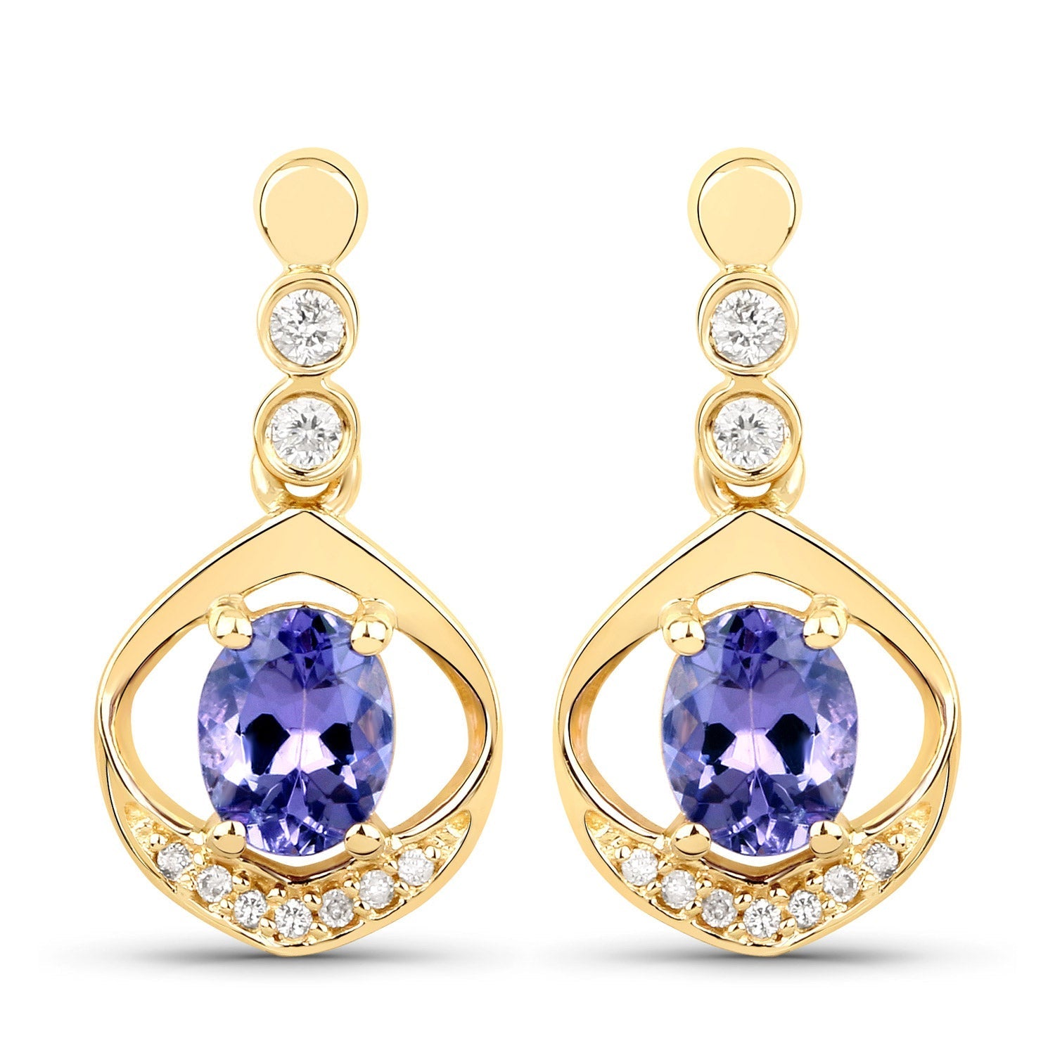 0.76 Carat Genuine Tanzanite and White Diamond 14K Yellow Gold Earrings Bids.com