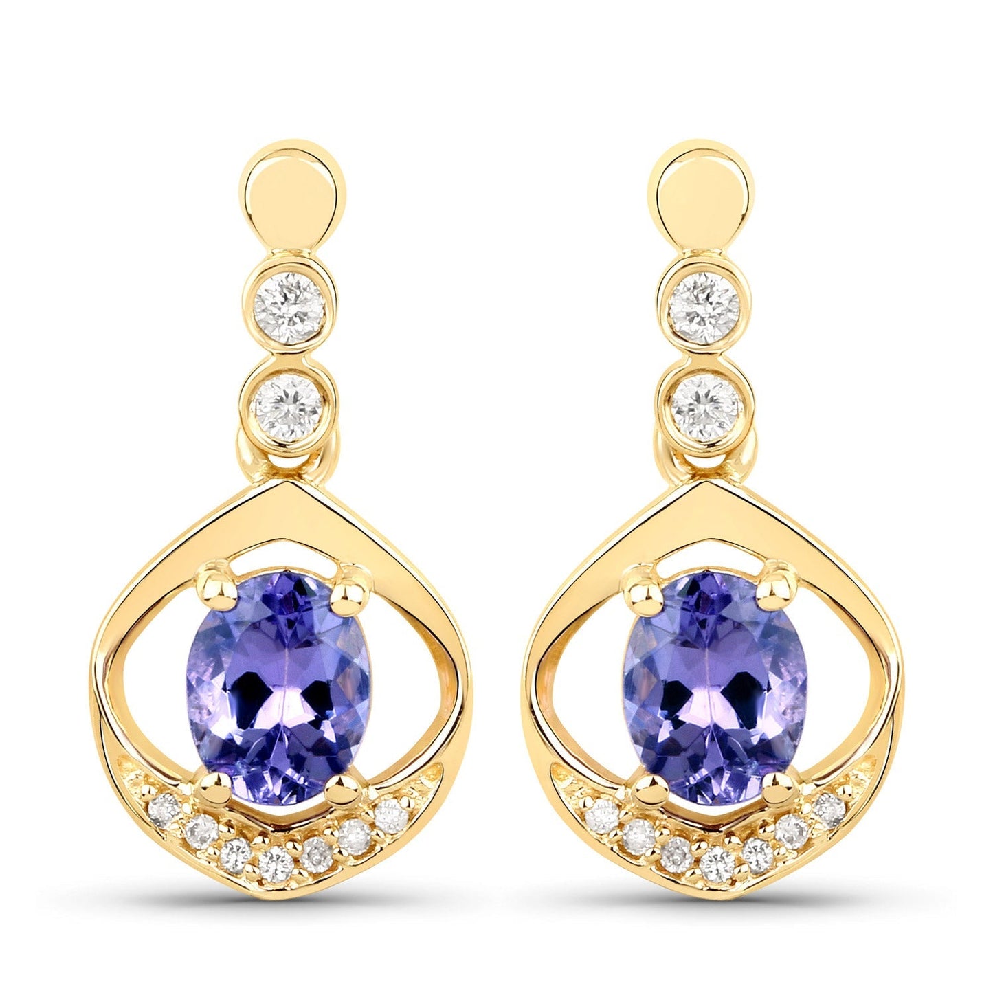 0.76 Carat Genuine Tanzanite and White Diamond 14K Yellow Gold Earrings Bids.com