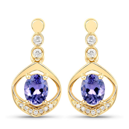 0.76 Carat Genuine Tanzanite and White Diamond 14K Yellow Gold Earrings Bids.com