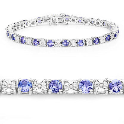 5.44 Carat Genuine Tanzanite and White Diamond .925 Sterling Silver Bracelet Bids.com