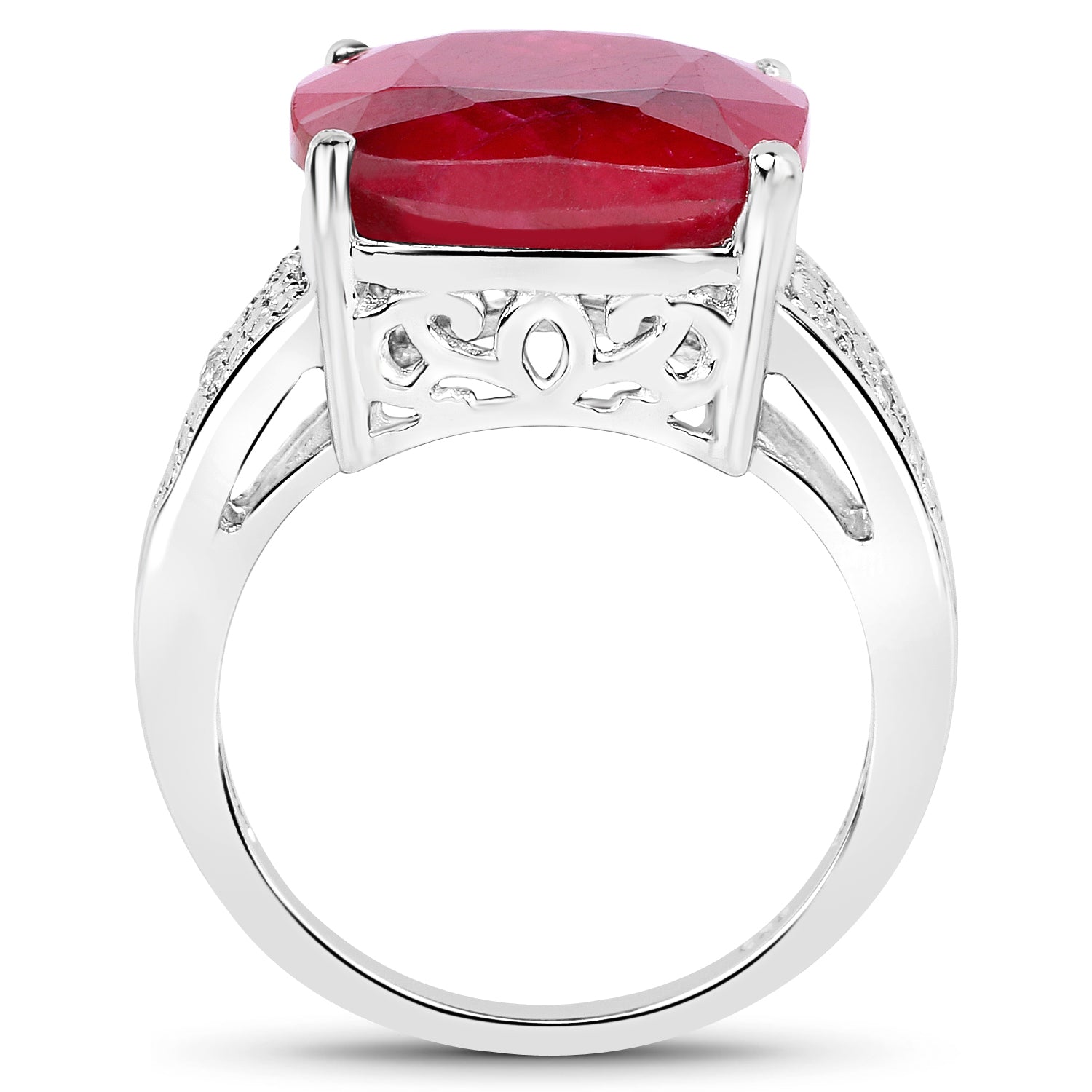 14.47 Carat Dyed Ruby and White Topaz .925 Sterling Silver Ring Bids.com