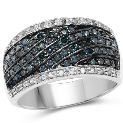 0.80 Carat Genuine Blue Diamond and White Diamond .925 Sterling Silver Ring Bids.com