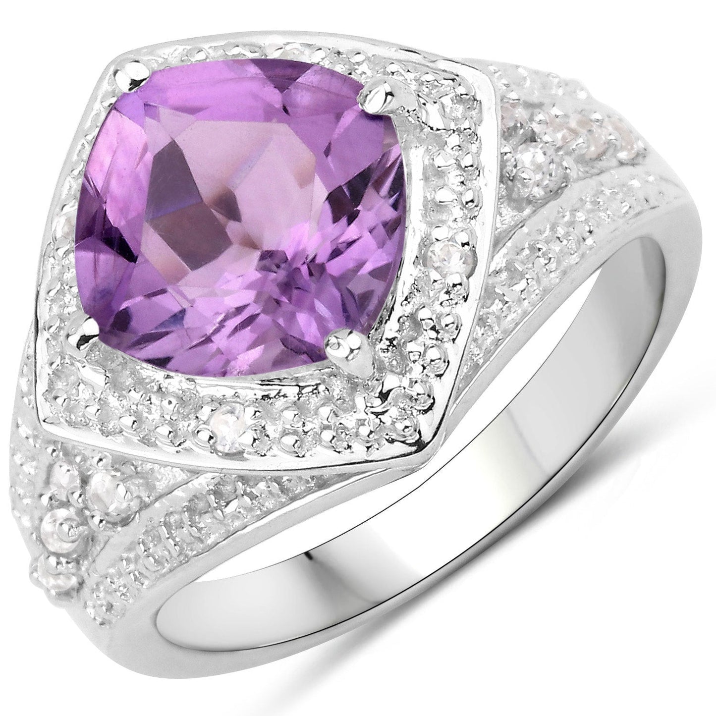 2.82 Carat Genuine Amethyst and White Topaz .925 Sterling Silver Ring Bids.com