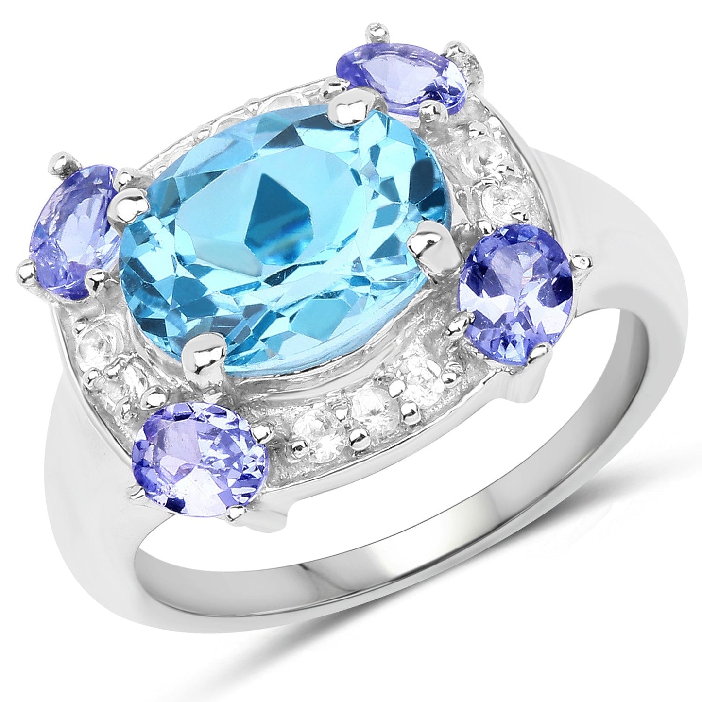 4.13 Carat Genuine Swiss Blue Topaz, Tanzanite & White Topaz .925 Sterling Silver Ring Bids.com