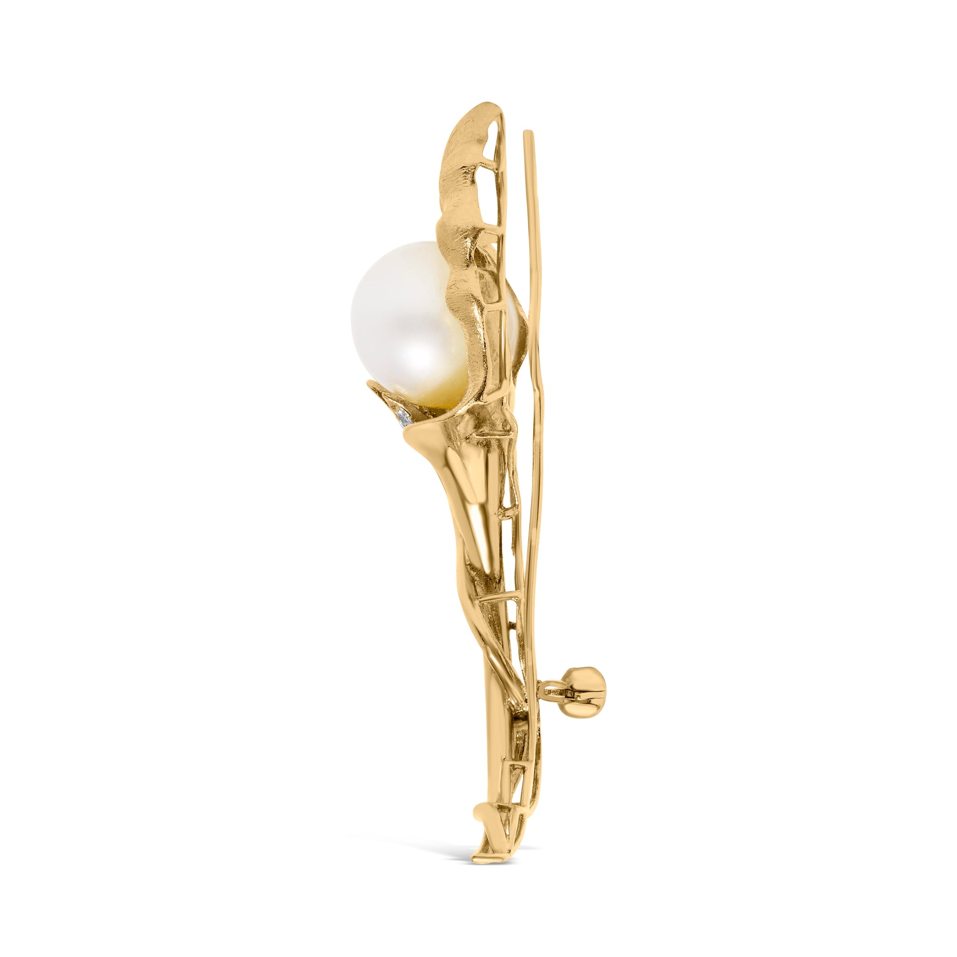 18K Yellow Gold 2/5 Cttw Diamond and 12MM Cultured South Sea Pearl Flower Pin Brooch (G-H Color, VS1-VS2 Clarity) Bids.com