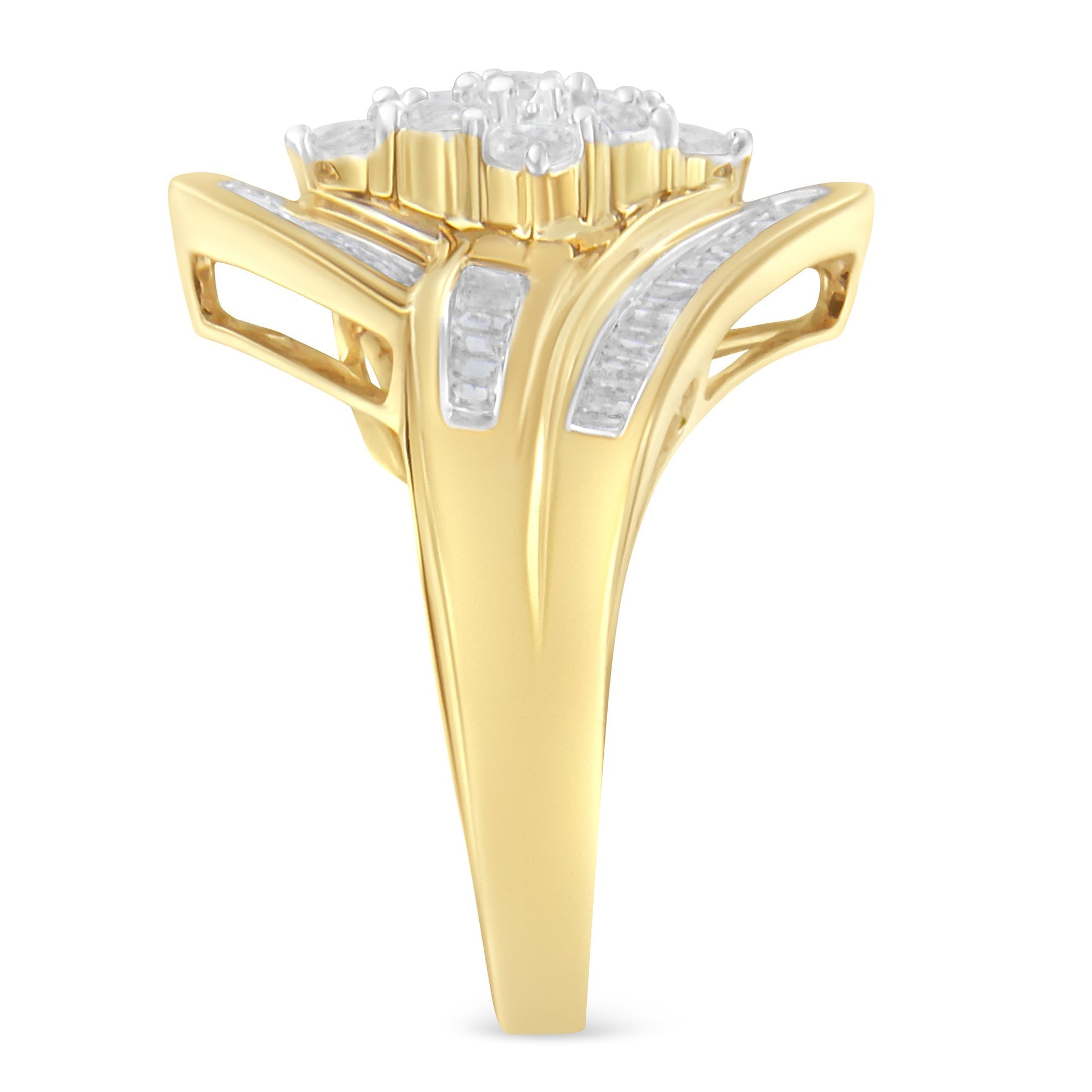 10K Yellow Gold over .925 Sterling Silver Diamond Bypass Cluster Ring (1 Cttw, I-J Color, I2-I3 Clarity) - Size 6 Bids.com
