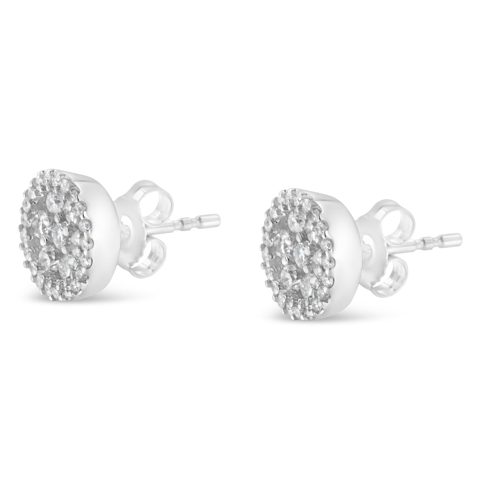 14K White Gold 1.0 Cttw Brilliant-Cut Diamond Halo-Style Cluster Round Button Stud Earrings (H-I Color, I1-I2 Clarity) Bids.com