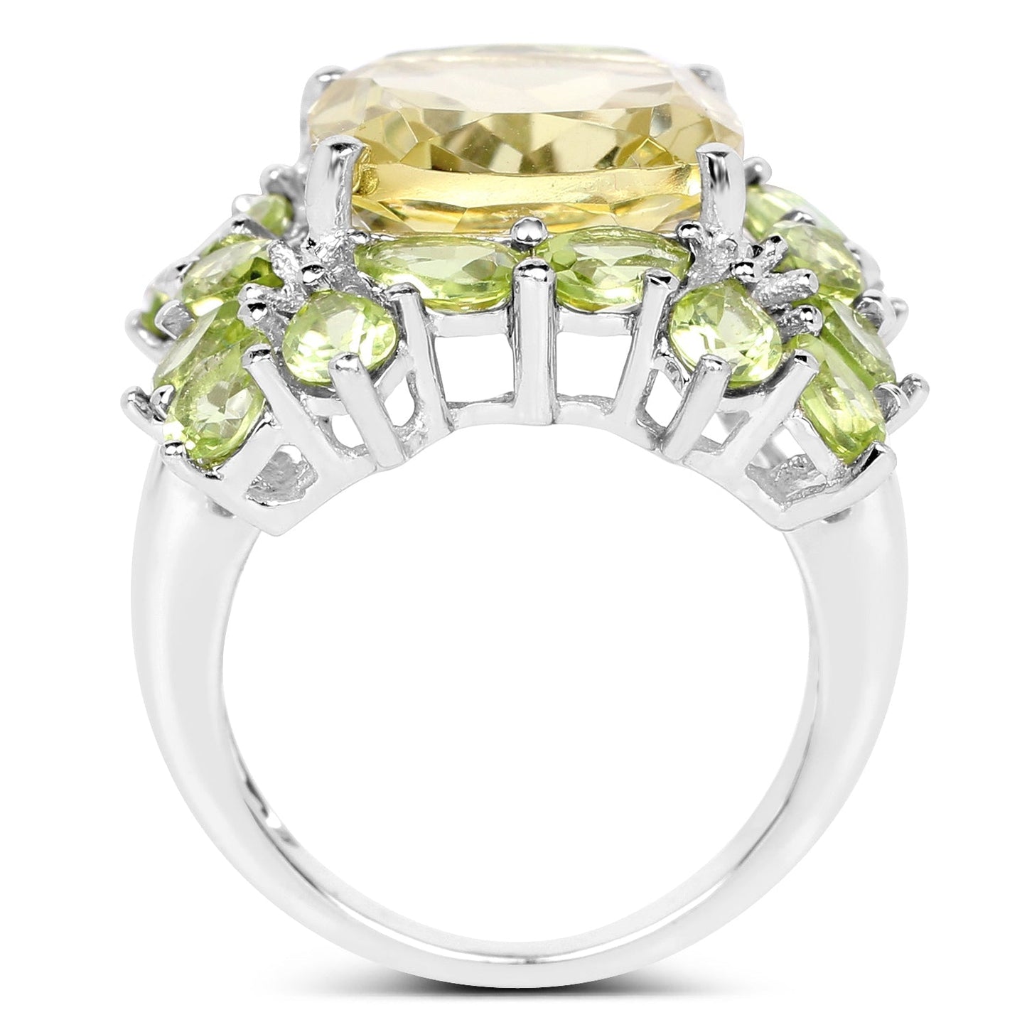 9.38 Carat Genuine Lemon Quartz & Peridot .925 Sterling Silver Ring Bids.com