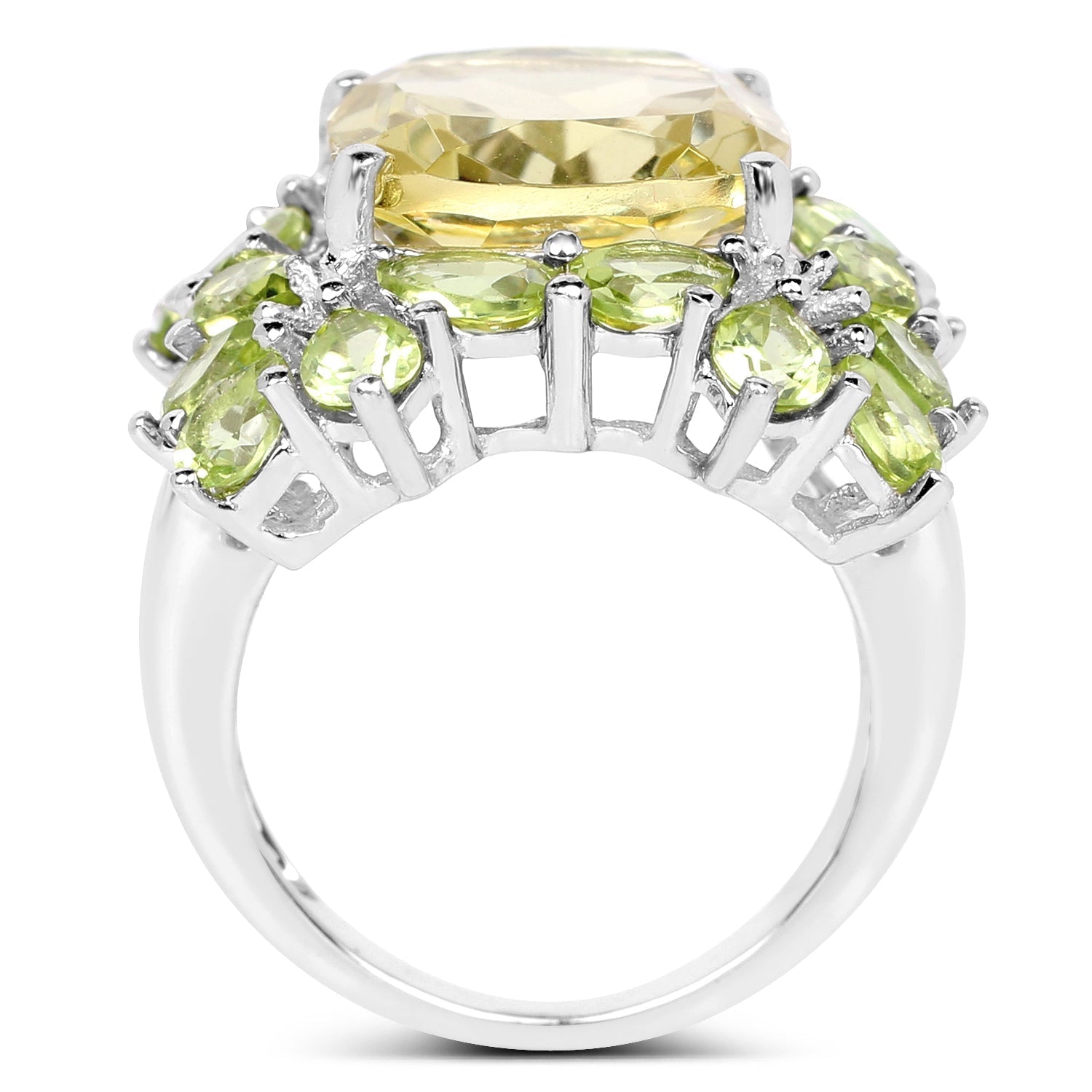9.38 Carat Genuine Lemon Quartz & Peridot .925 Sterling Silver Ring Bids.com