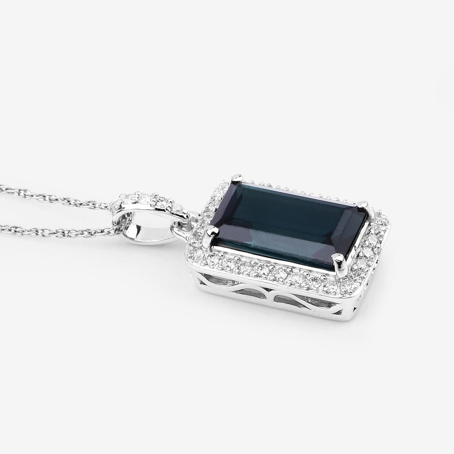 3.55 Carat Genuine Green Tourmaline and White Diamond 14K White Gold Pendant Bids.com