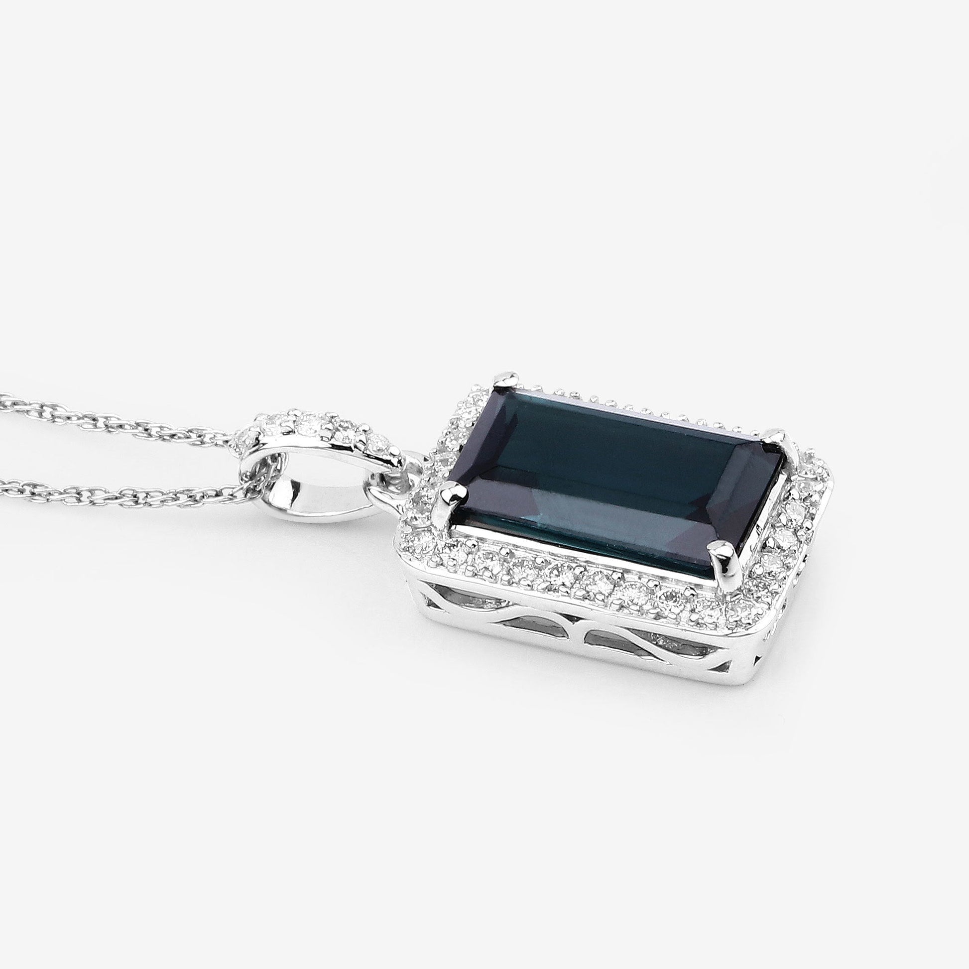 3.55 Carat Genuine Green Tourmaline and White Diamond 14K White Gold Pendant Bids.com
