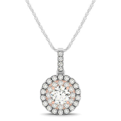 Round Shape Halo Diamond Pendant in 14k White and Rose Gold (1/2 cttw) Bids.com