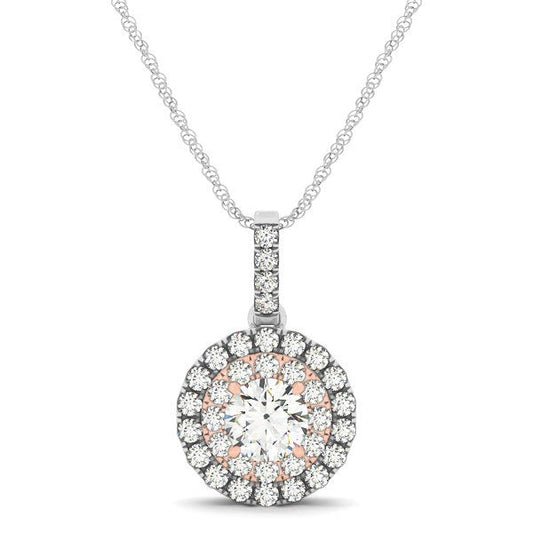 Round Shape Halo Diamond Pendant in 14k White and Rose Gold (1/2 cttw) Bids.com