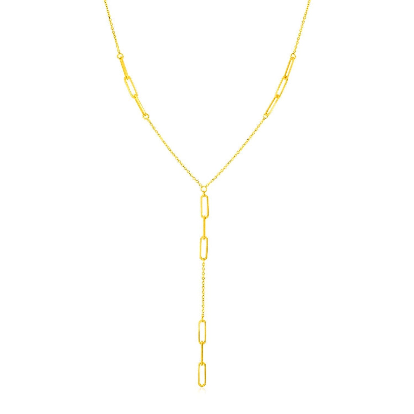 14K Yellow Gold Lariat Necklace with Paperclip Chain Stations Bids.com