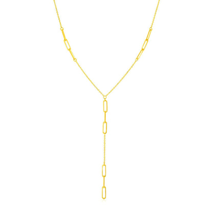 14K Yellow Gold Lariat Necklace with Paperclip Chain Stations Bids.com