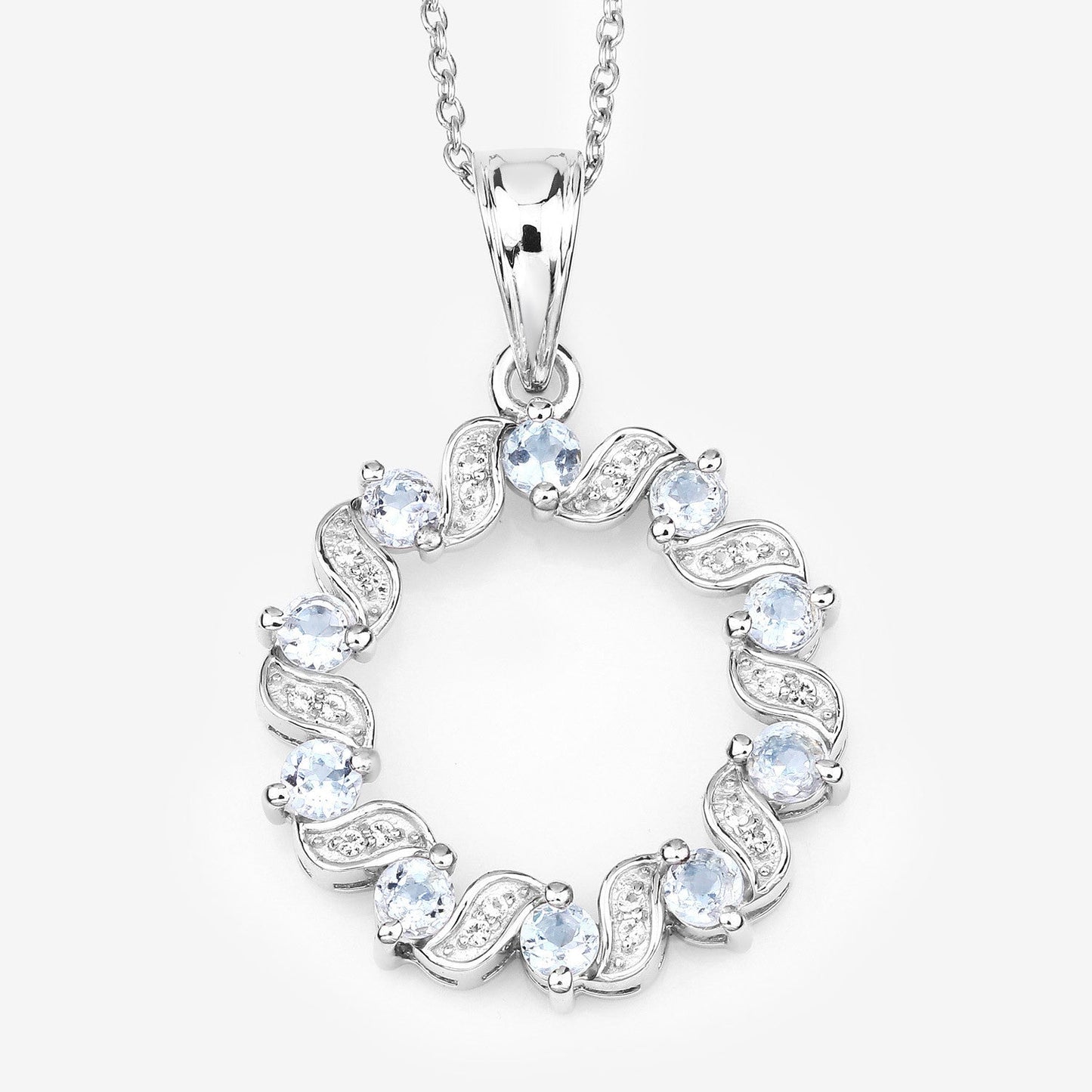 1.10 Carat Genuine Aquamarine and White Topaz .925 Sterling Silver Pendant Bids.com