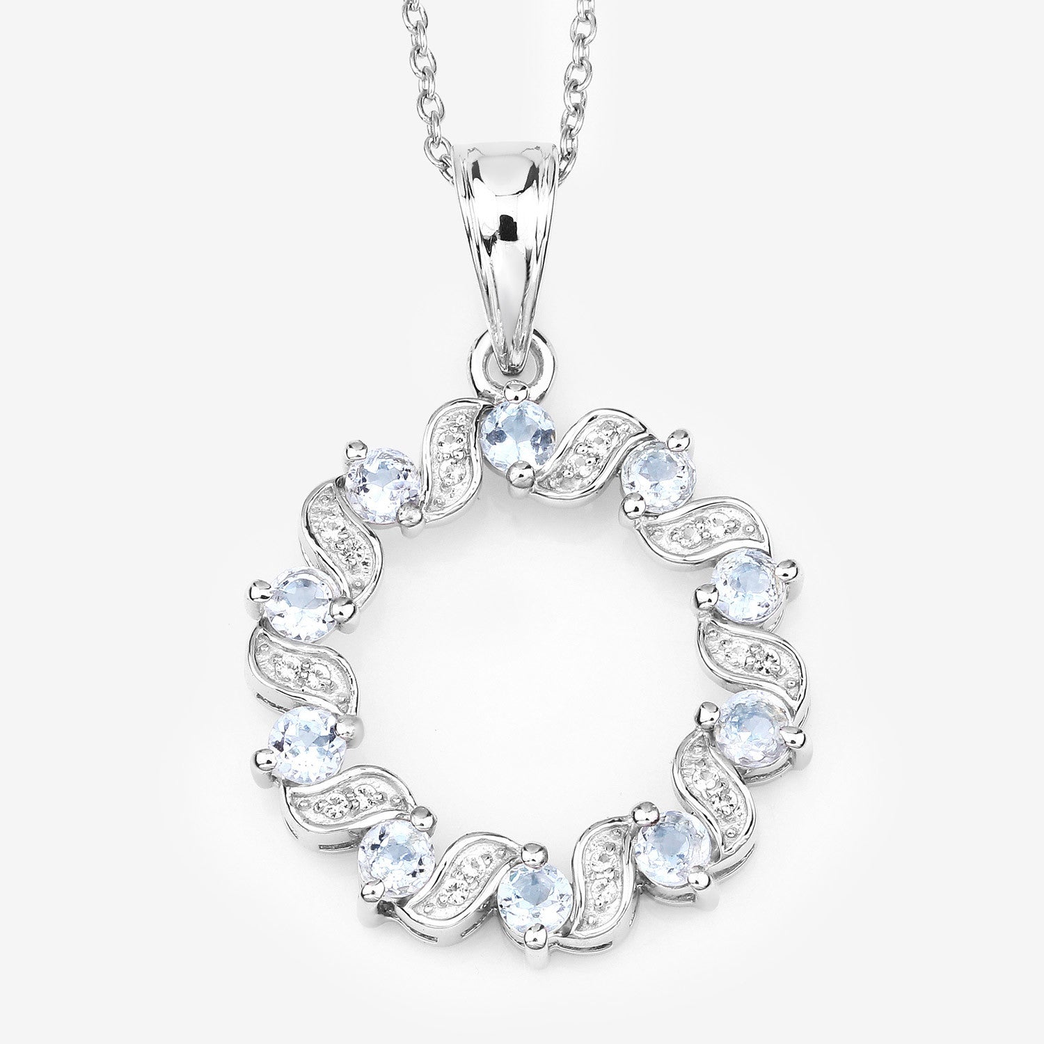 1.10 Carat Genuine Aquamarine and White Topaz .925 Sterling Silver Pendant Bids.com