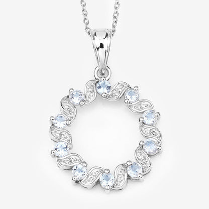 1.10 Carat Genuine Aquamarine and White Topaz .925 Sterling Silver Pendant Bids.com