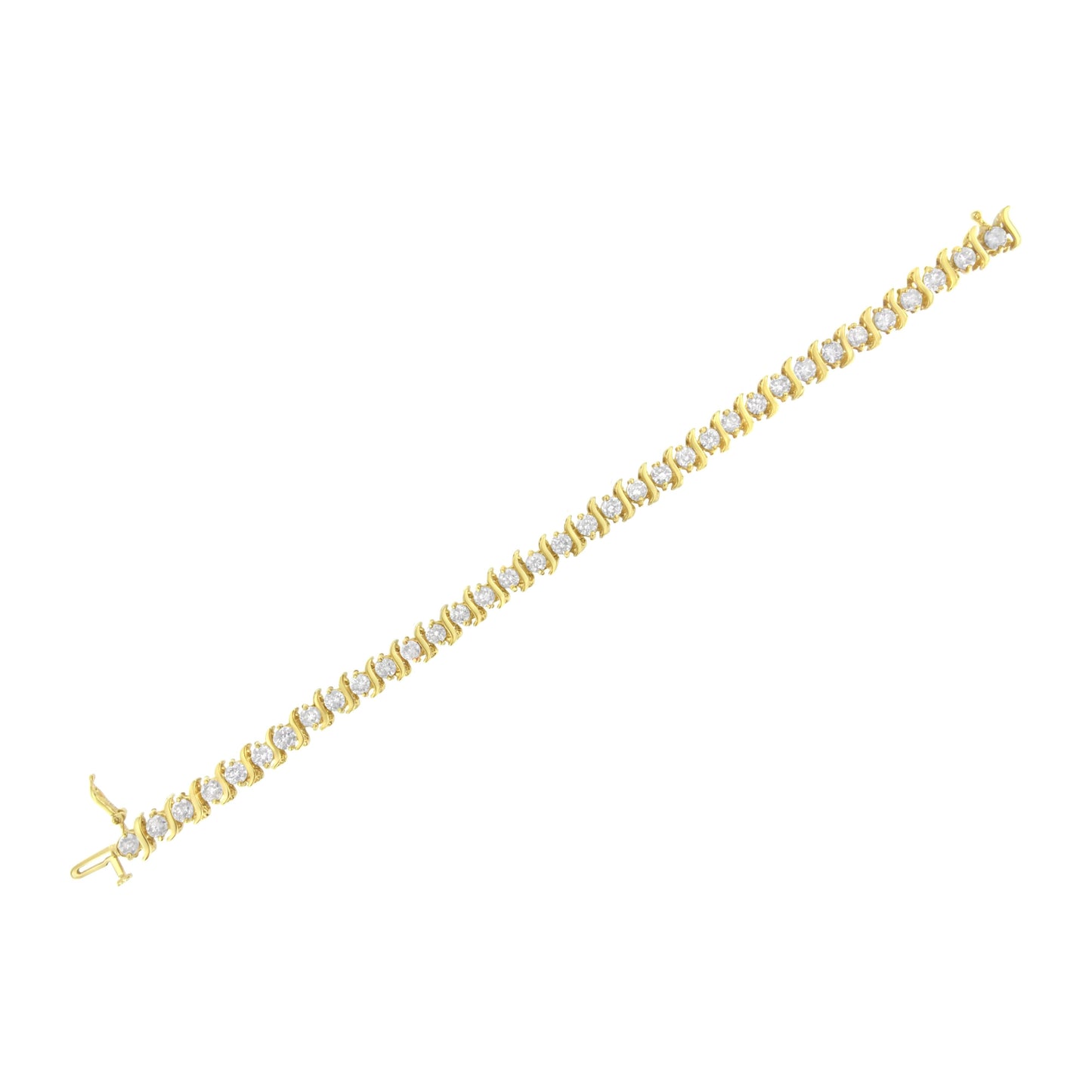 10K Yellow Gold Plated .925 Sterling Silver 7.0 cttw 2-Prong Set Round Brilliant Cut Diamond "S" Link Bracelet (J-K color, I1-I2 clarity) - 7" Bids.com