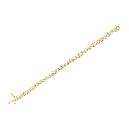 10K Yellow Gold Plated .925 Sterling Silver 7.0 cttw 2-Prong Set Round Brilliant Cut Diamond "S" Link Bracelet (J-K color, I1-I2 clarity) - 7" Bids.com