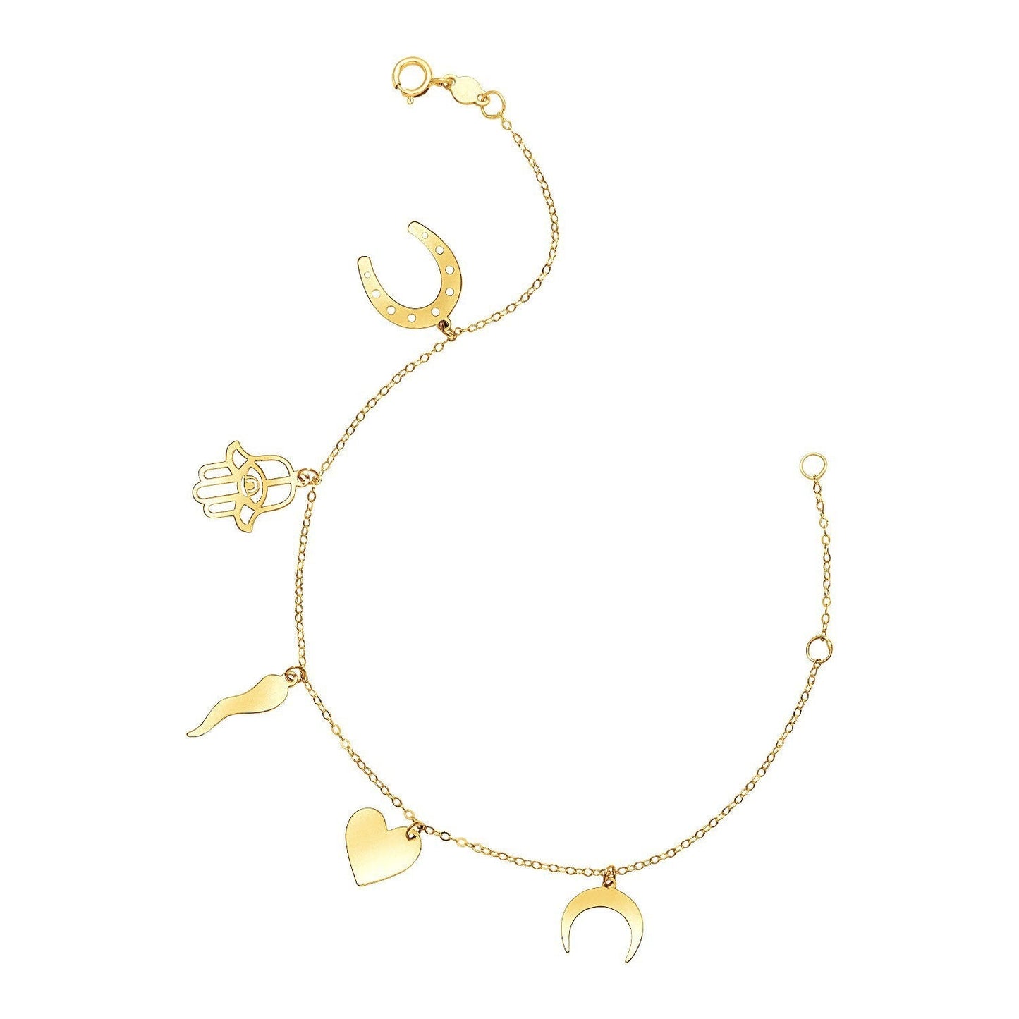 14k Yellow Gold 7 inch Bracelet with Polished Charms Bids.com