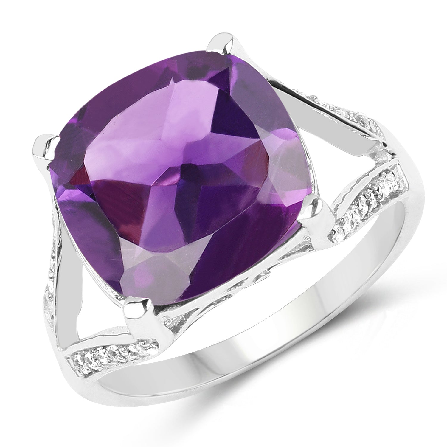 5.99 Carat Genuine Amethyst and White Topaz .925 Sterling Silver Ring Bids.com