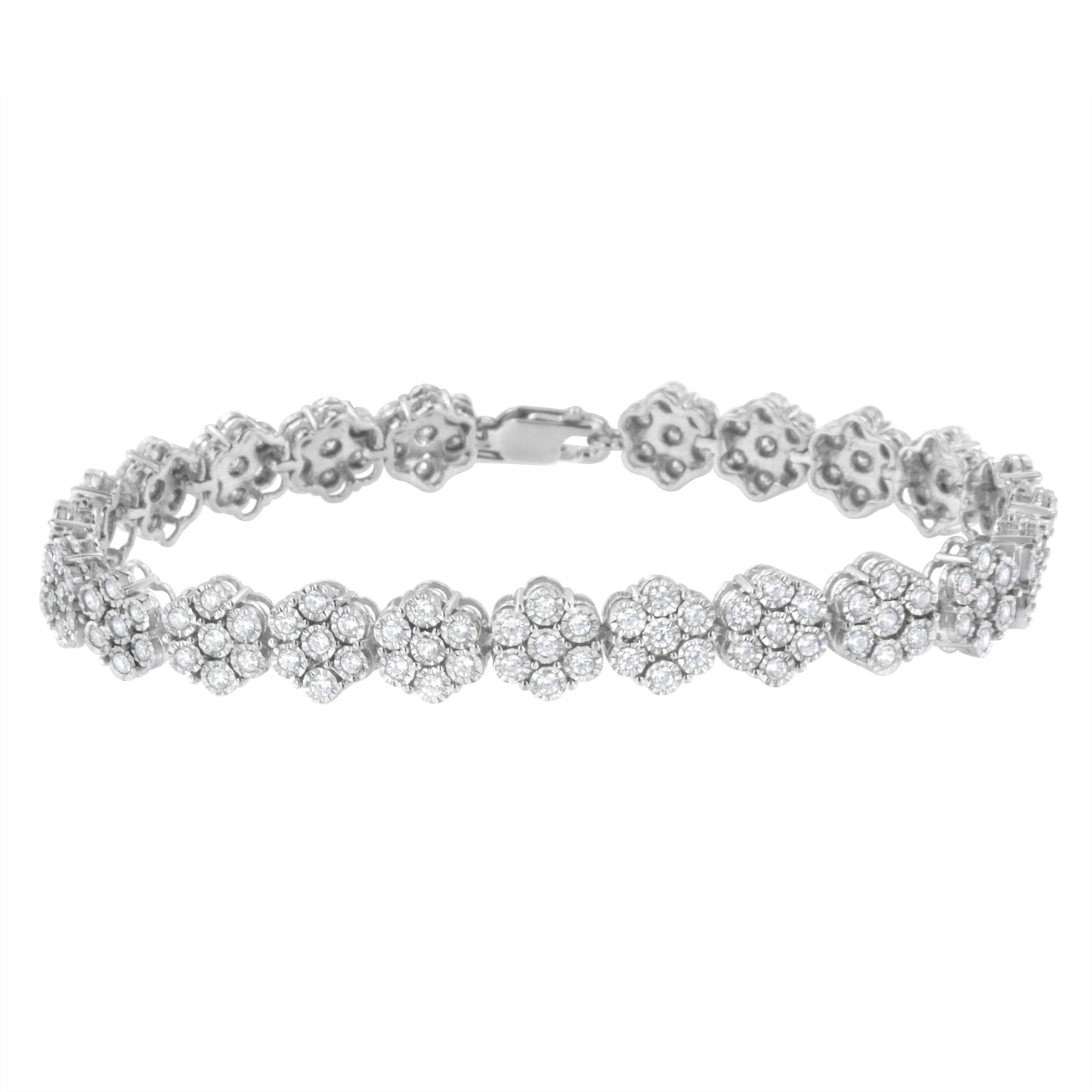 .925 Sterling Silver 2.0 cttw Diamond 7 Stone Floral Cluster Link Bracelet (I-J Color, I3 Clarity) -7.25" Bids.com