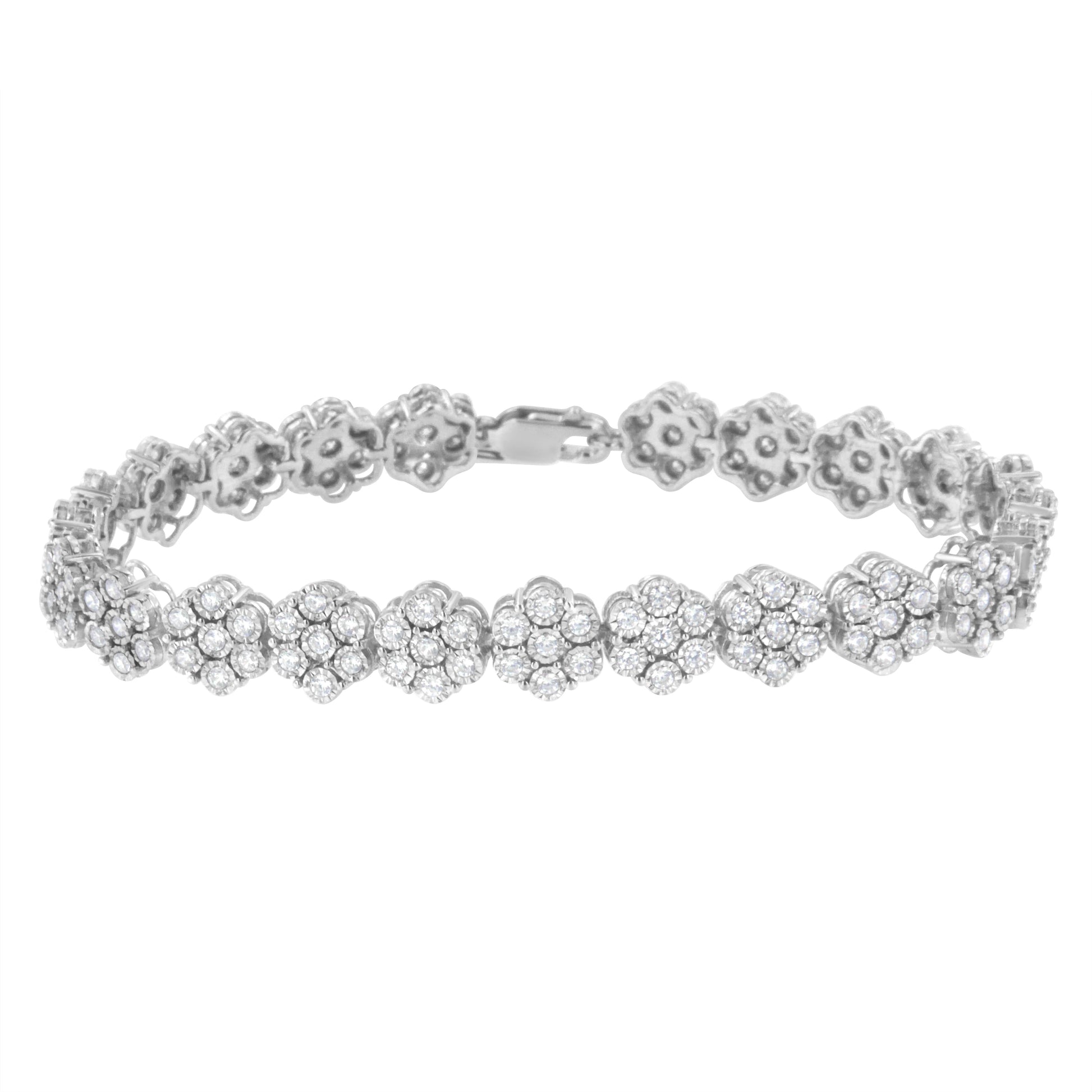 .925 Sterling Silver 2.0 cttw Diamond 7 Stone Floral Cluster Link Bracelet (I-J Color, I3 Clarity) -7.25" Bids.com