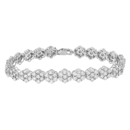 .925 Sterling Silver 2.0 cttw Diamond 7 Stone Floral Cluster Link Bracelet (I-J Color, I3 Clarity) -7.25" Bids.com