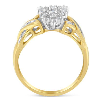 10K Two-Toned Gold Round Baguette Diamond Cluster Ring (1/2 Cttw, I-J Color, I2-I3 Clarity) - Size 6-1/2 Bids.com