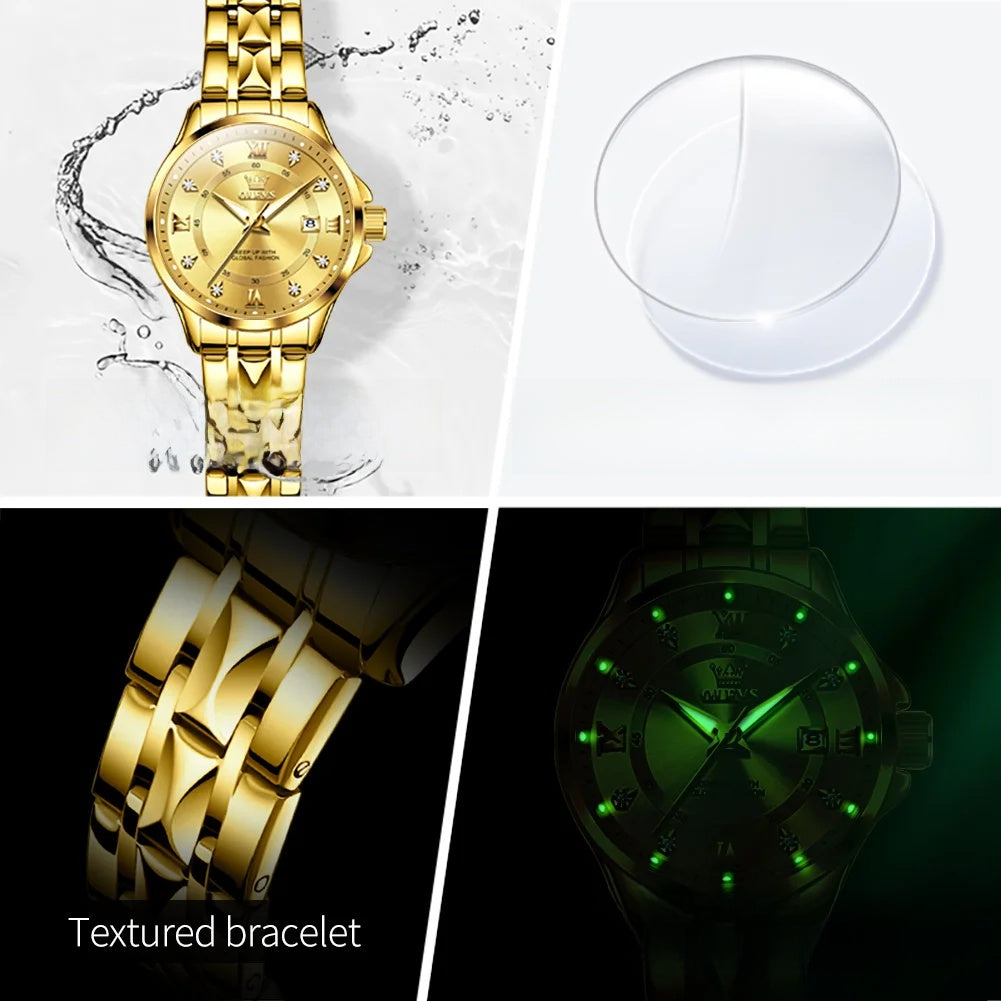 Women's Gold Stainless Steel Small Round Watch Date BandsCo Straps