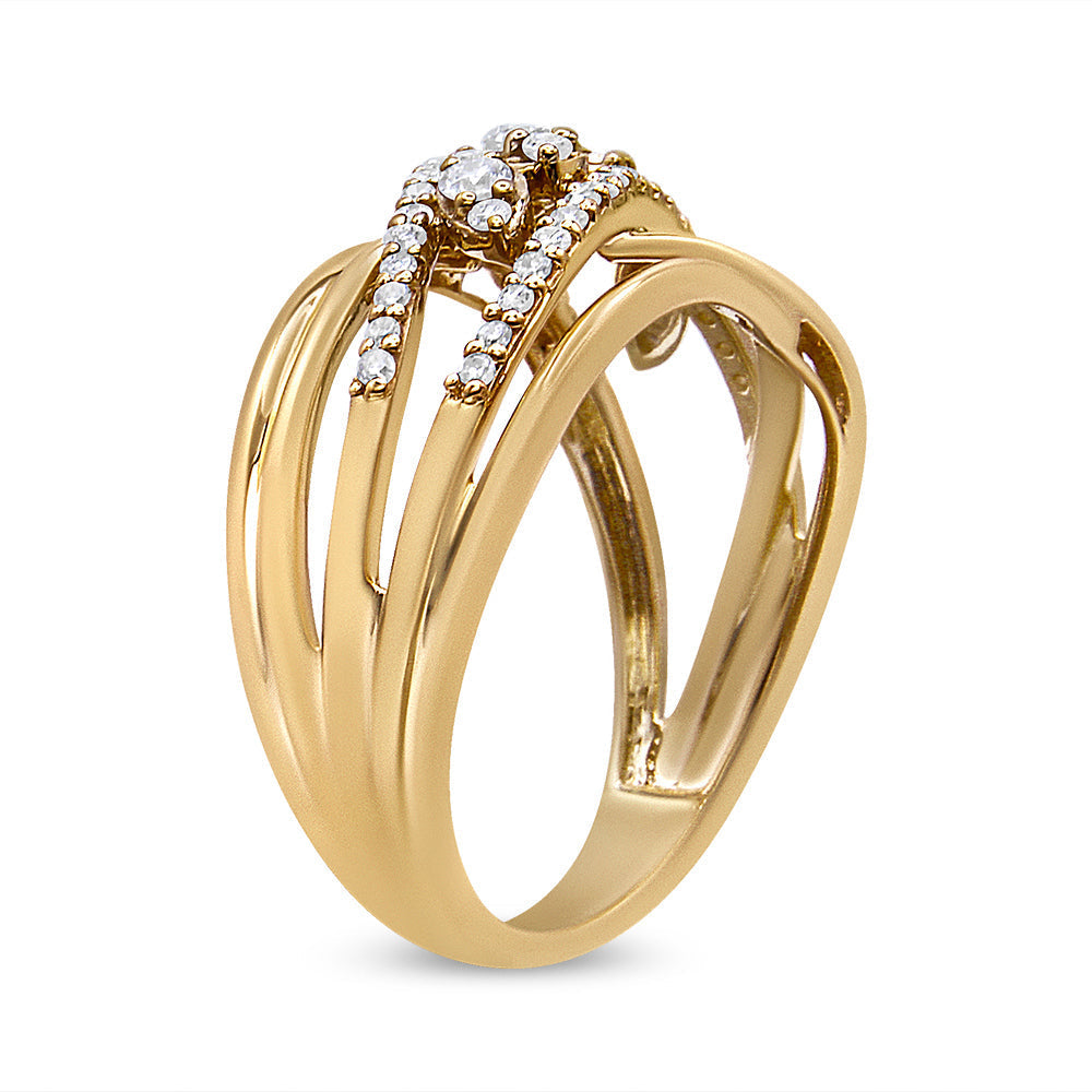 10K Yellow Gold 1/2 Cttw Round-Cut Multi Row Diamond Split Shank Cocktail Ring (H-I Color, SI2-I1 Clarity) - Size 7 Bids.com