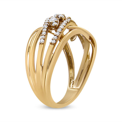 10K Yellow Gold 1/2 Cttw Round-Cut Multi Row Diamond Split Shank Cocktail Ring (H-I Color, SI2-I1 Clarity) - Size 7 Bids.com
