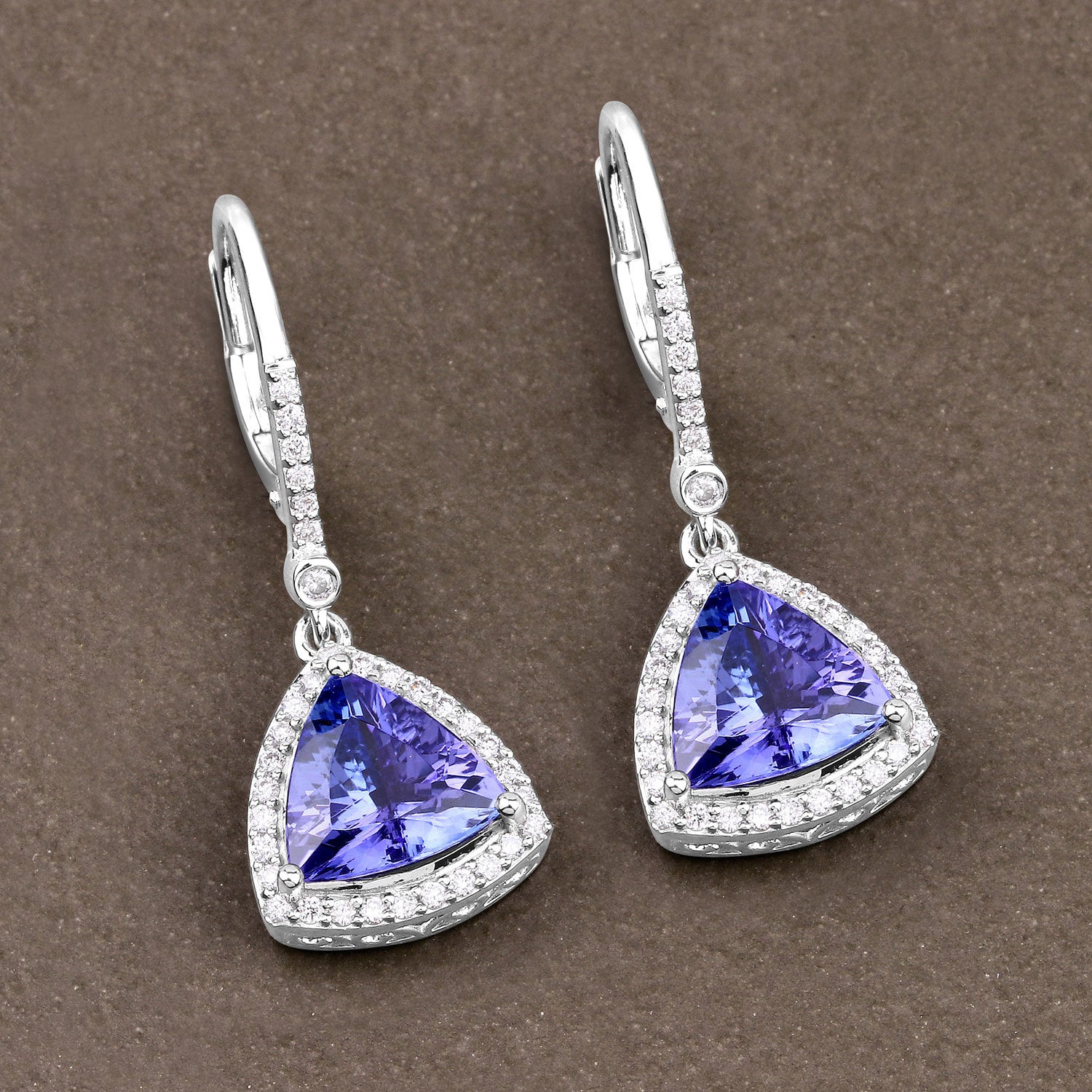 4.61 Carat Genuine Tanzanite and White Diamond 14K White Gold Earrings Bids.com