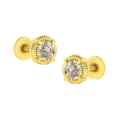 14K Yellow Gold Plated .925 Sterling Silver 1.0 Cttw Round Brilliant Cut Diamond Solitaire Milgrain Stud Earrings (K-L Color, I2-I3 Clarity) Bids.com
