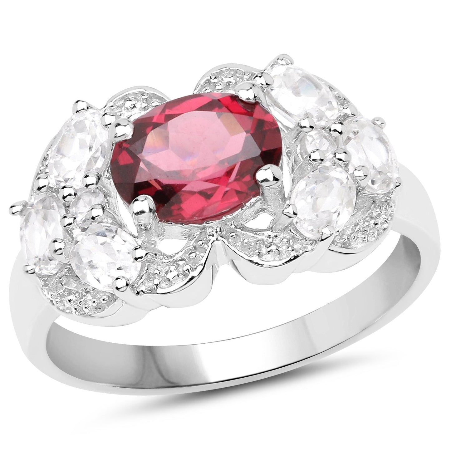 3.16 Carat Genuine Rhodolite and White Zircon .925 Sterling Silver Ring Bids.com