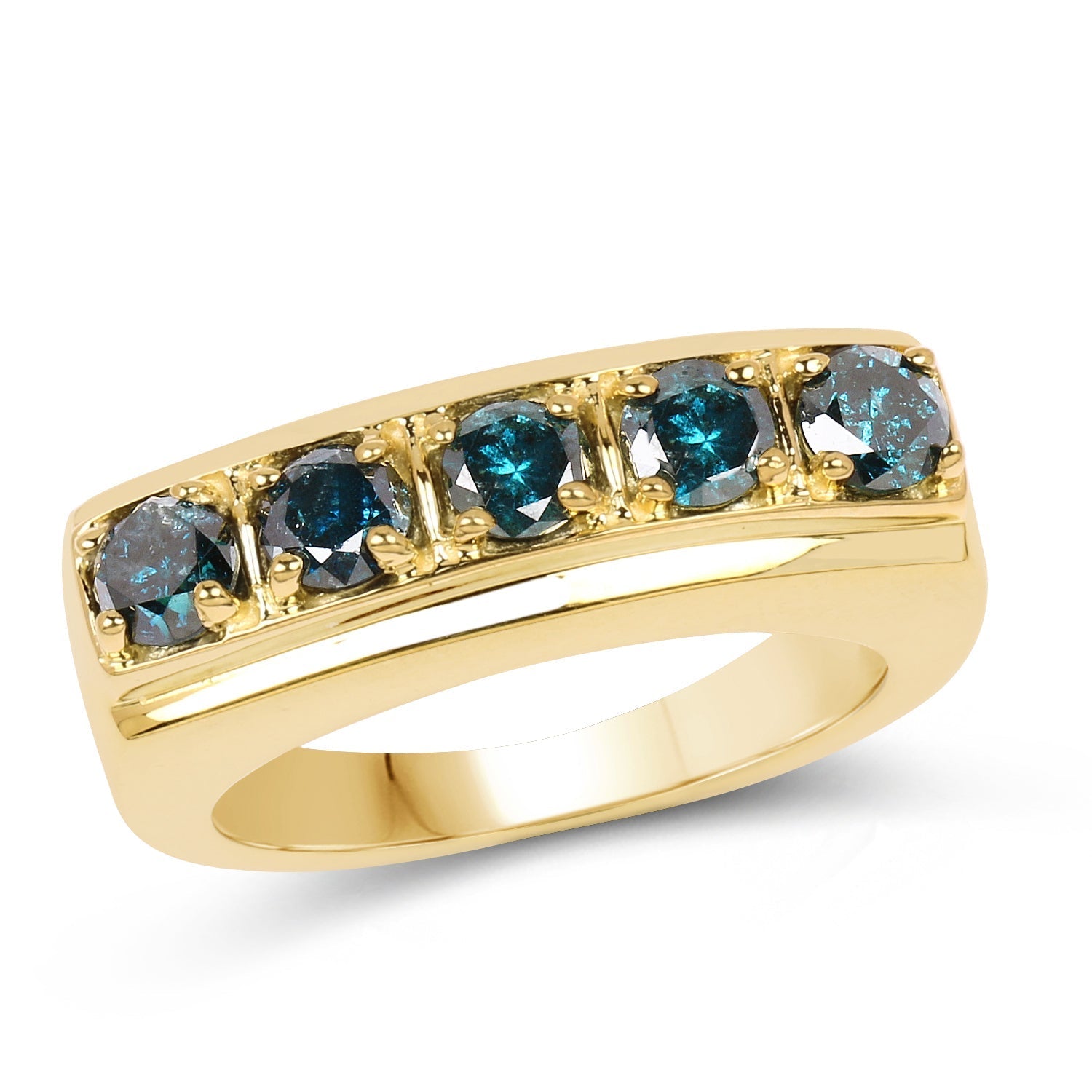 14K Yellow Gold Plated 1.25 Carat Genuine Blue Diamond .925 Sterling Silver Ring Bids.com