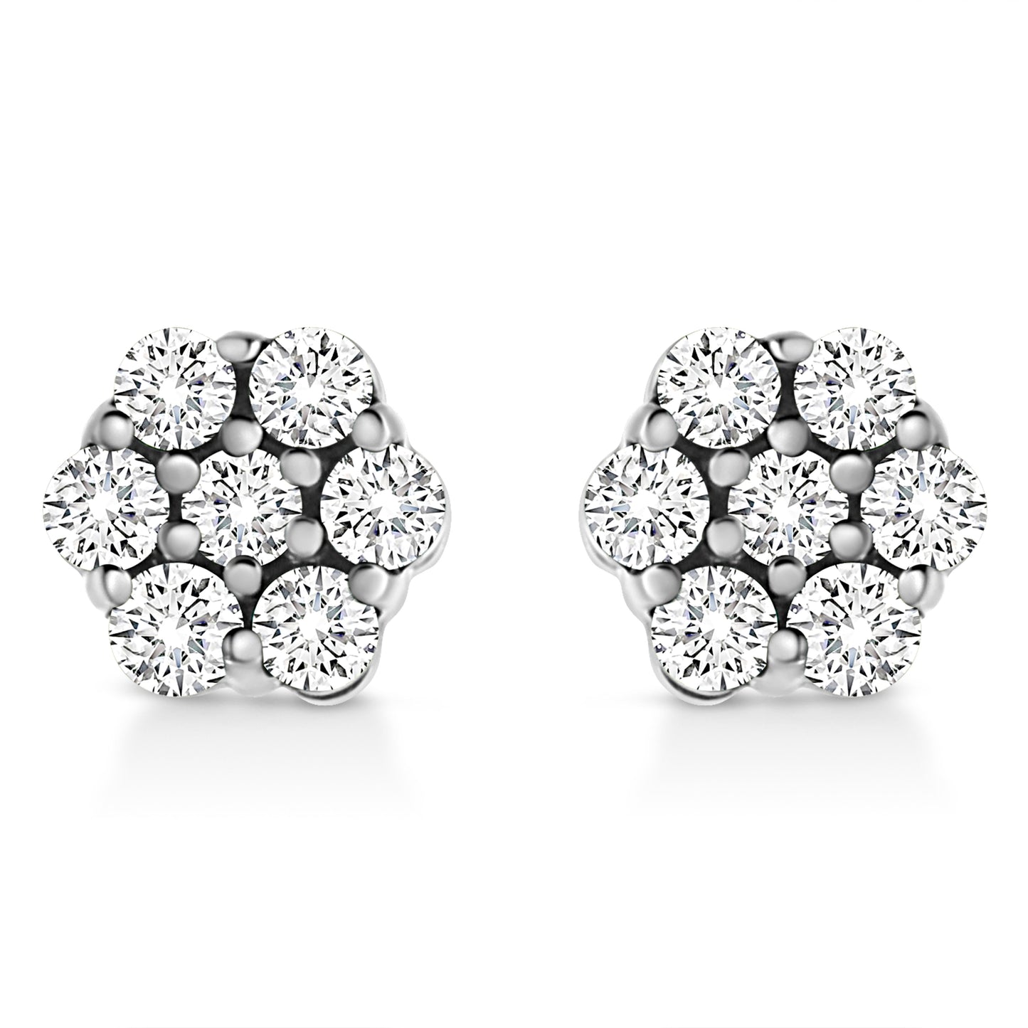 14K White Gold 1/2 Cttw Prong Set Round-Cut Diamond Flower Stud Earring (H-I Color, I1-I2 Clarity) Bids.com