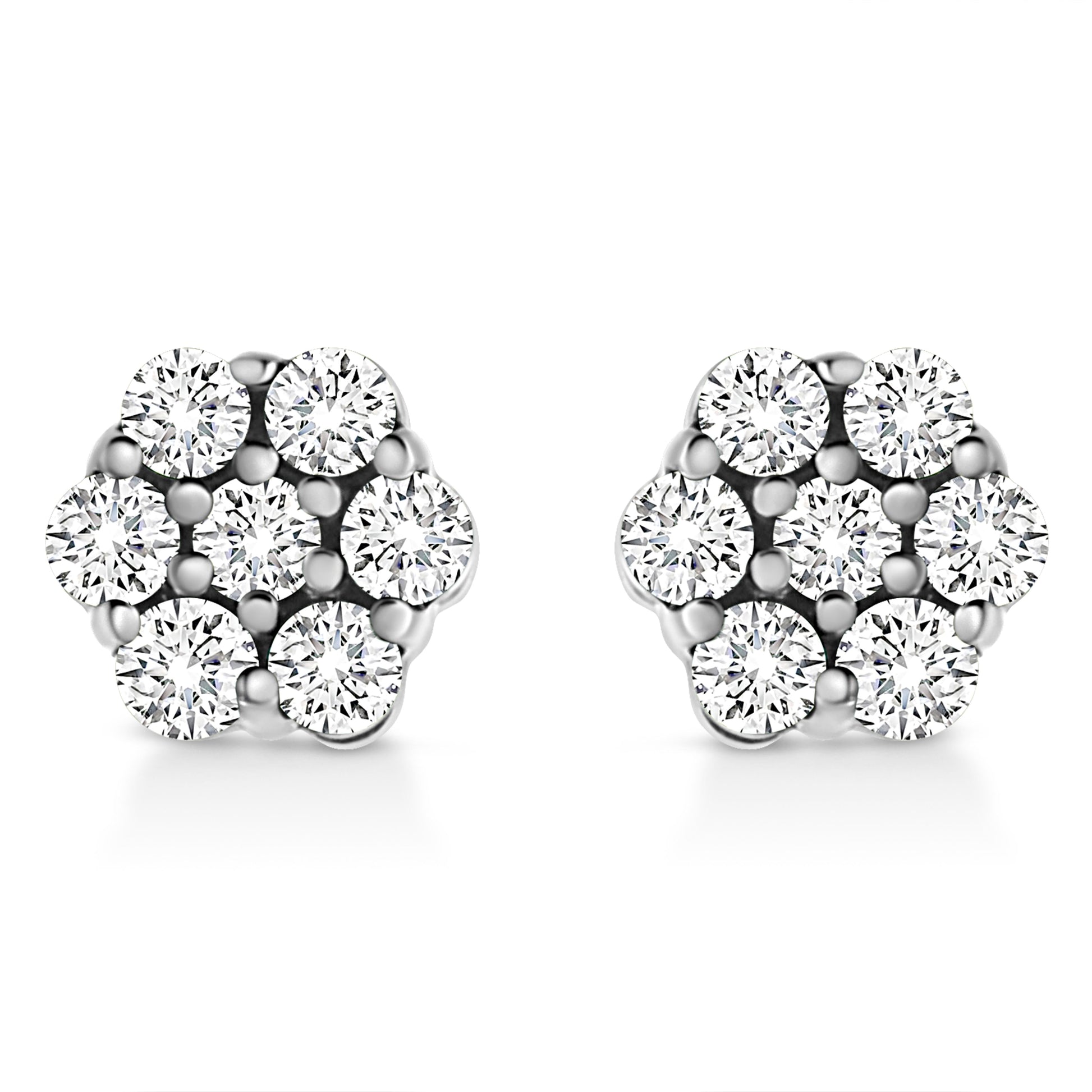 14K White Gold 1/2 Cttw Prong Set Round-Cut Diamond Flower Stud Earring (H-I Color, I1-I2 Clarity) Bids.com
