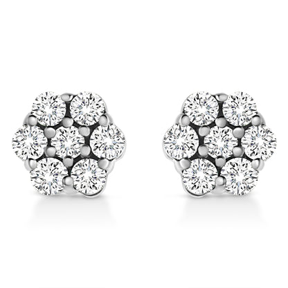 14K White Gold 1/2 Cttw Prong Set Round-Cut Diamond Flower Stud Earring (H-I Color, I1-I2 Clarity) Bids.com