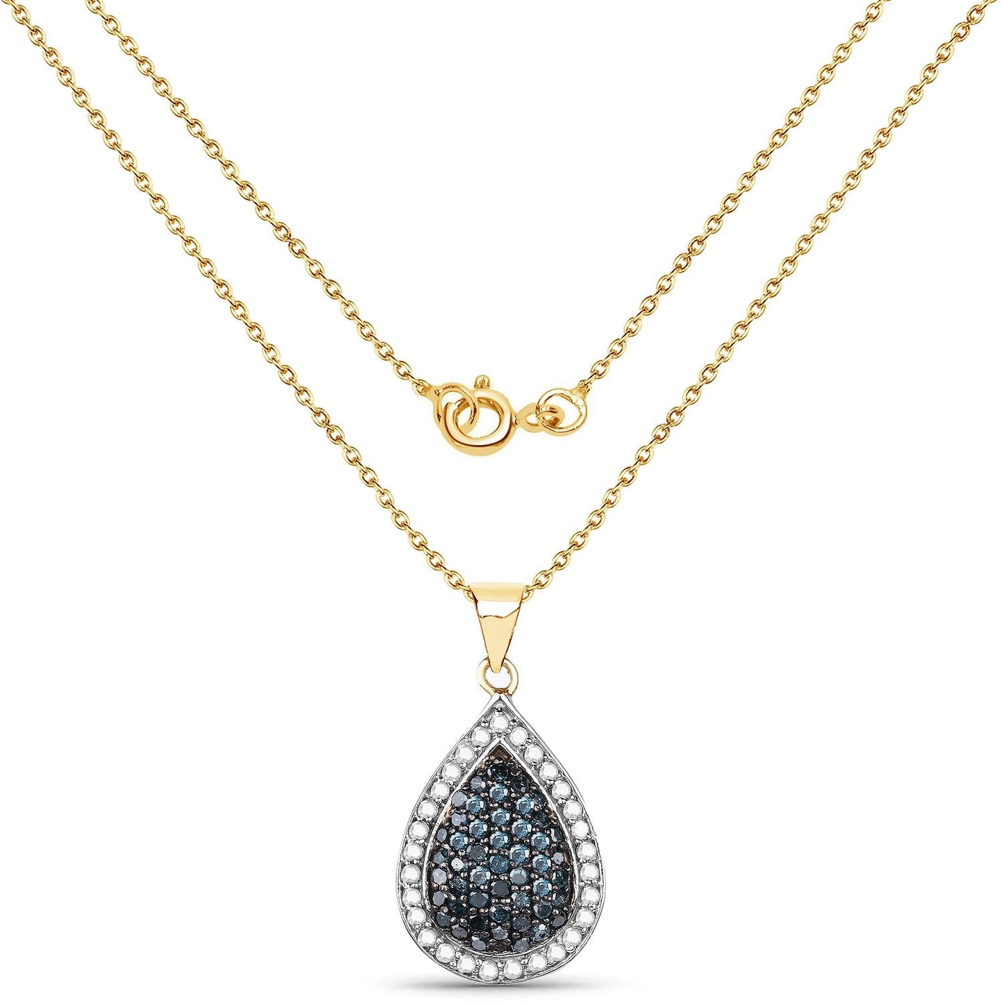 14K Yellow Gold Plated 0.81 Carat Genuine Blue Diamond and White Diamond .925 Sterling Silver Pendant Bids.com