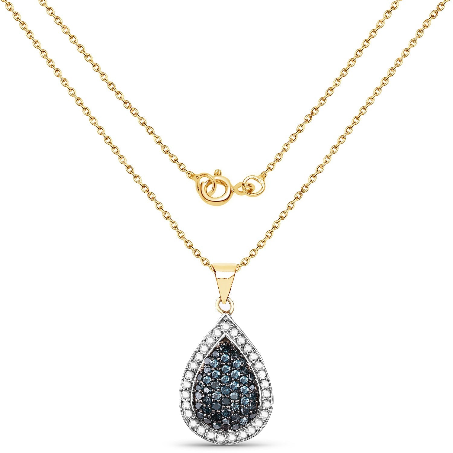 14K Yellow Gold Plated 0.81 Carat Genuine Blue Diamond and White Diamond .925 Sterling Silver Pendant Bids.com