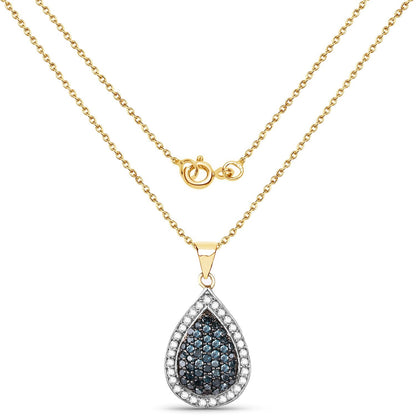 14K Yellow Gold Plated 0.81 Carat Genuine Blue Diamond and White Diamond .925 Sterling Silver Pendant Bids.com