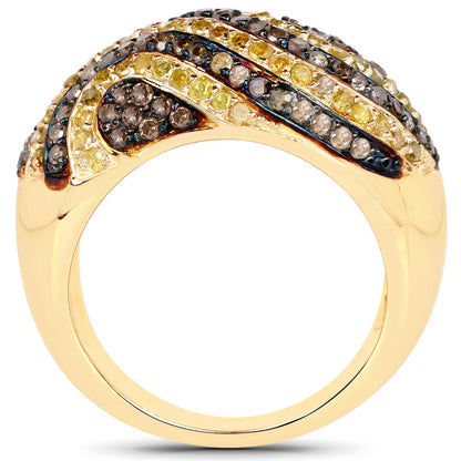 14K Yellow Gold Plated 1.19 Carat Genuine Champagne Diamond and Yellow Diamond .925 Sterling Silver Ring Bids.com