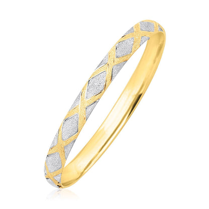 10k Two-Tone Gold Geometric Diamond Motif Bangle Bids.com